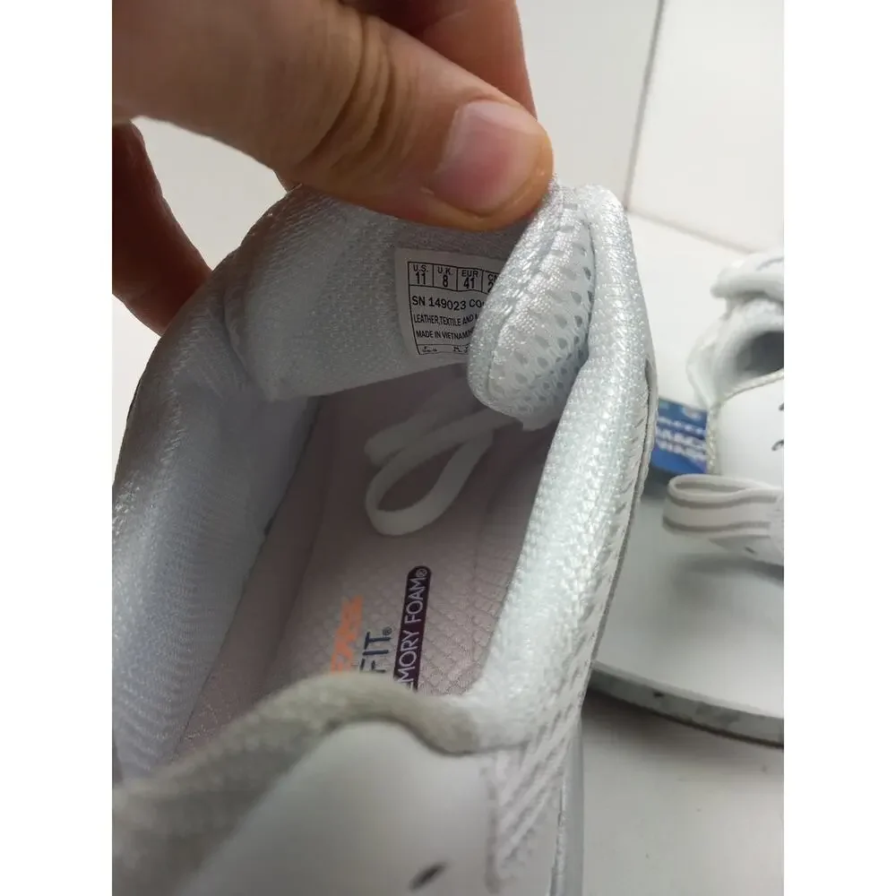 Skechers D'Lux Walker Infinite Motion White Silver Mesh Lace Shoes Womens Sz 11